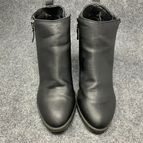 Universal Threads Black Faux Leather Shoe Bootie Block Heel Double Zip Size 9.5 - Picture 2 of 12